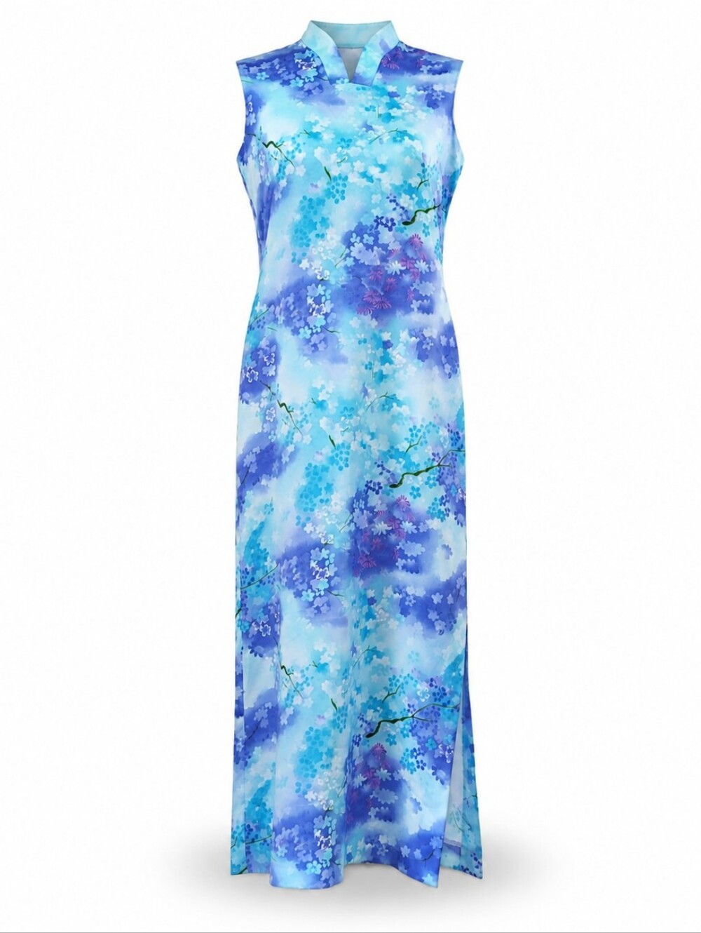 RARE VINTAGE LIBERTY HOUSE Hawaii Size 10 Cherry Blossom Print Satin Maxi Dress